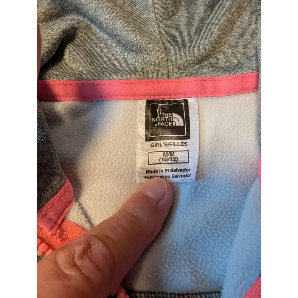 The North Face Girls Full Zip Fleece Hoodie Heather Gray Pink Size M 10/12